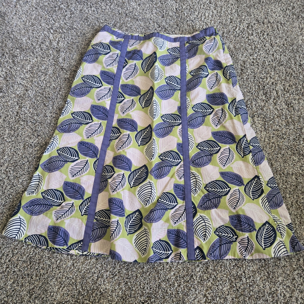 Boden A-Line Skirt with Leaf Print - Purple and Cream